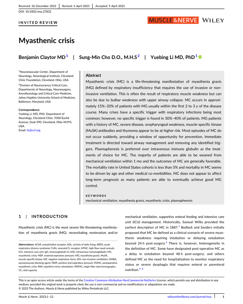 MYASTHENIC CRISIS cover