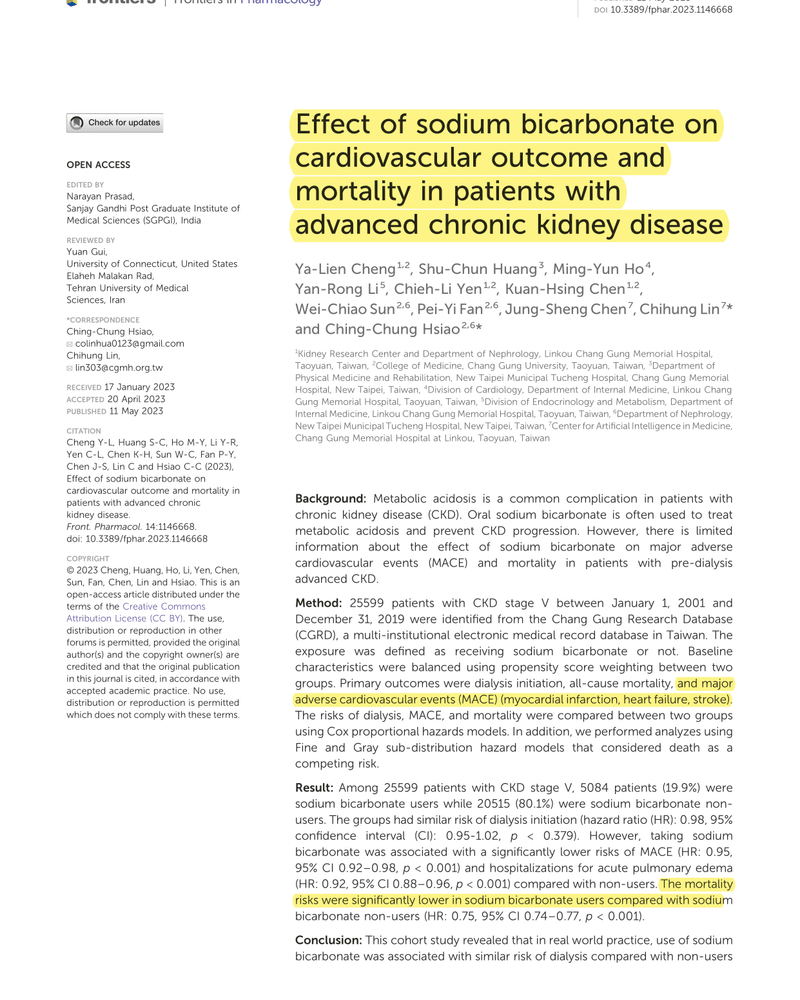 Effect of sodium bicarbonate on cardiovascular outcome and mortality in patients with advanced chronic kidney disease cover