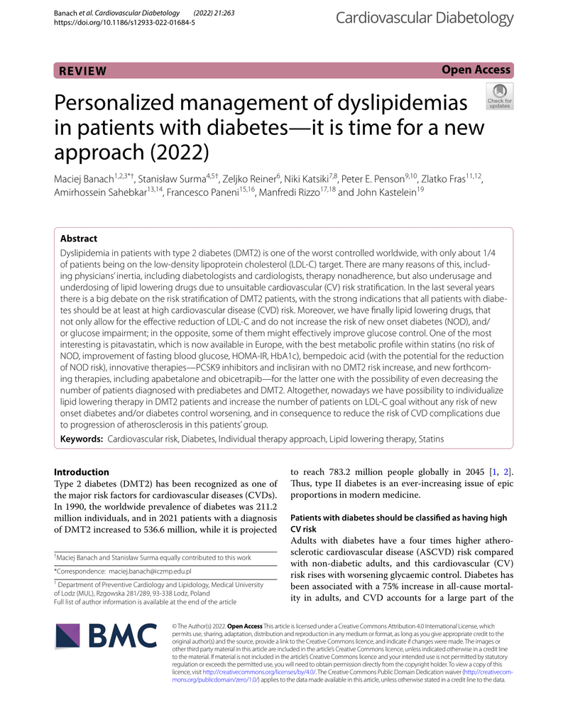 PERSONALIZED MANAGEMENT OF DYSLIPEMIAS IN PATIENTS WITH DIABETES—IT IS TIME FOR A NEW APPROACH cover