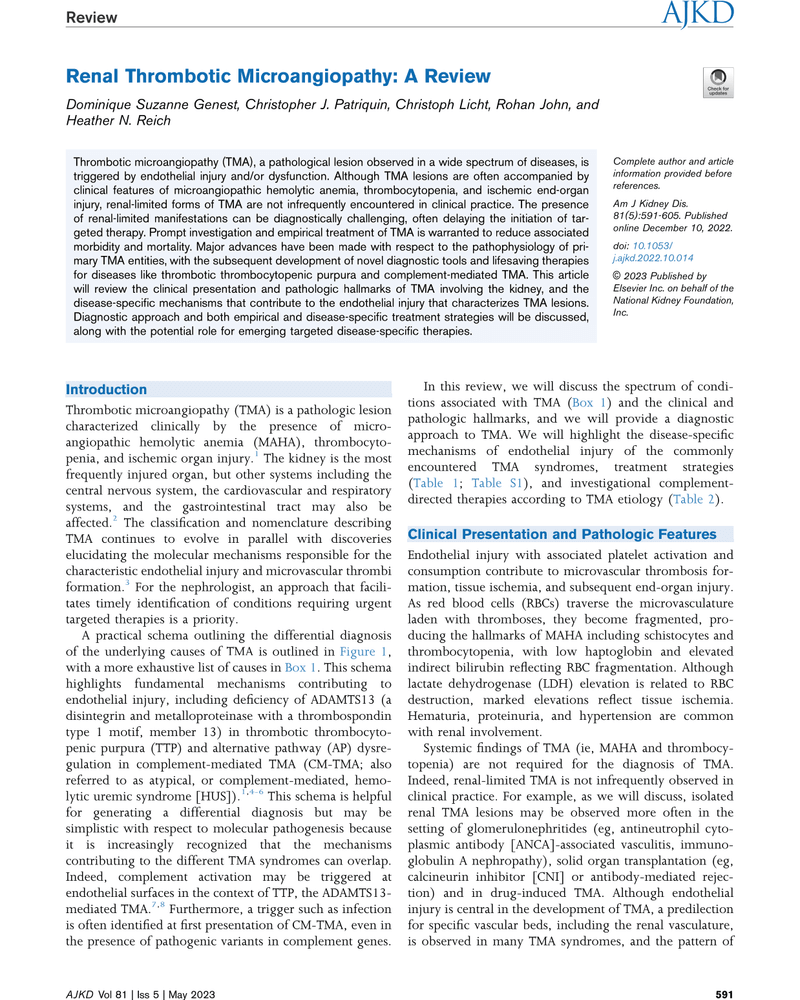 RENAL THROMBOTIC MICROANGIOPATHY: A REVIEW cover
