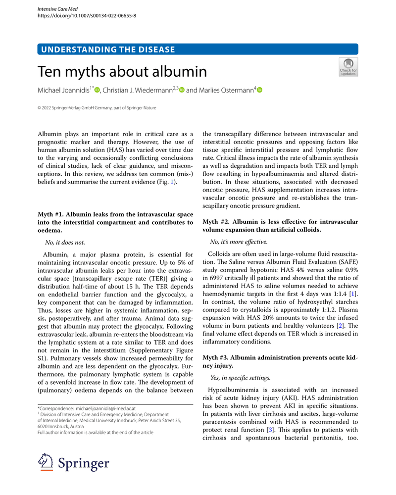TEN MYTHS ABOUT ALBUMIN cover