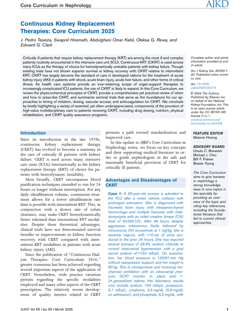 CONTINUOUS KIDNEY REPLACEMENT THERAPIES: CORE CURRICULUM 2025 cover