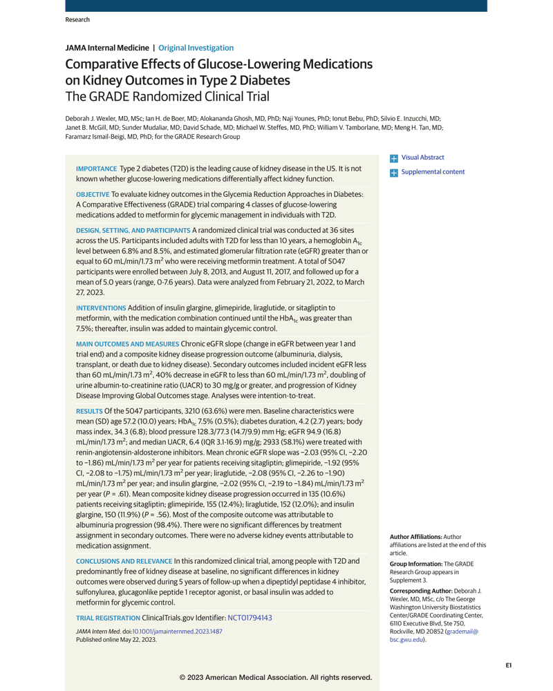 COMPARATIVE EFFECTS OF GLUCOSE-LOWERING MEDICATIONS ON KIDNEY OUTCOMES IN TYPE 2 DIABETES cover