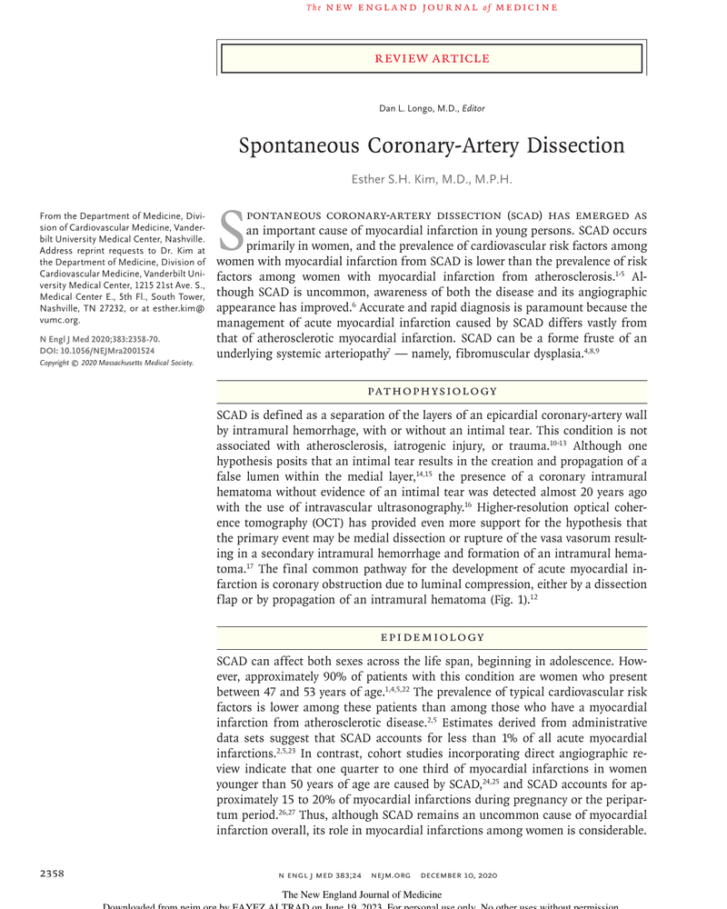 SPONTANEOUS CORONARY-ARTERY DISSECTION cover