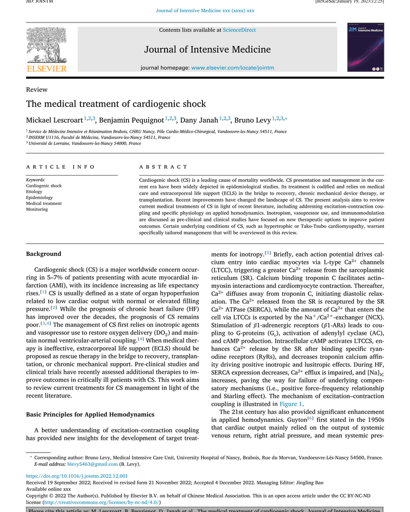 THE MEDICAL TREATMENT OF CARDIOGENIC SHOCK cover