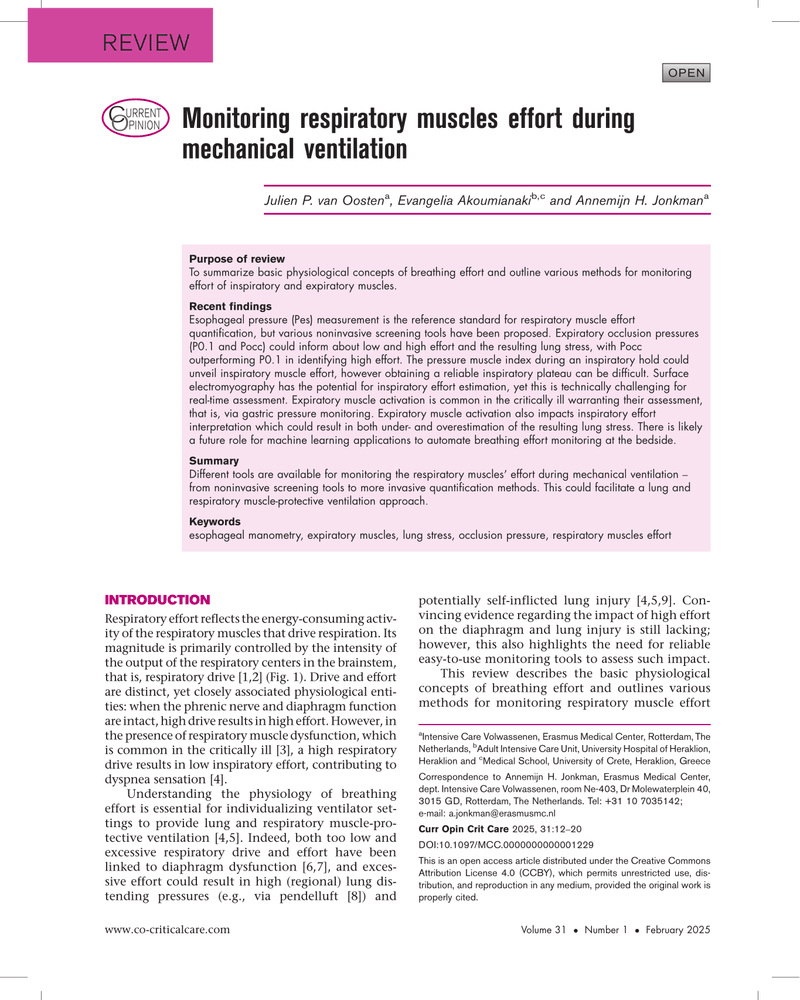 MONITORING RESPIRATORY MUSCLES EFFORT DURING MECHANICAL VENTILATION cover