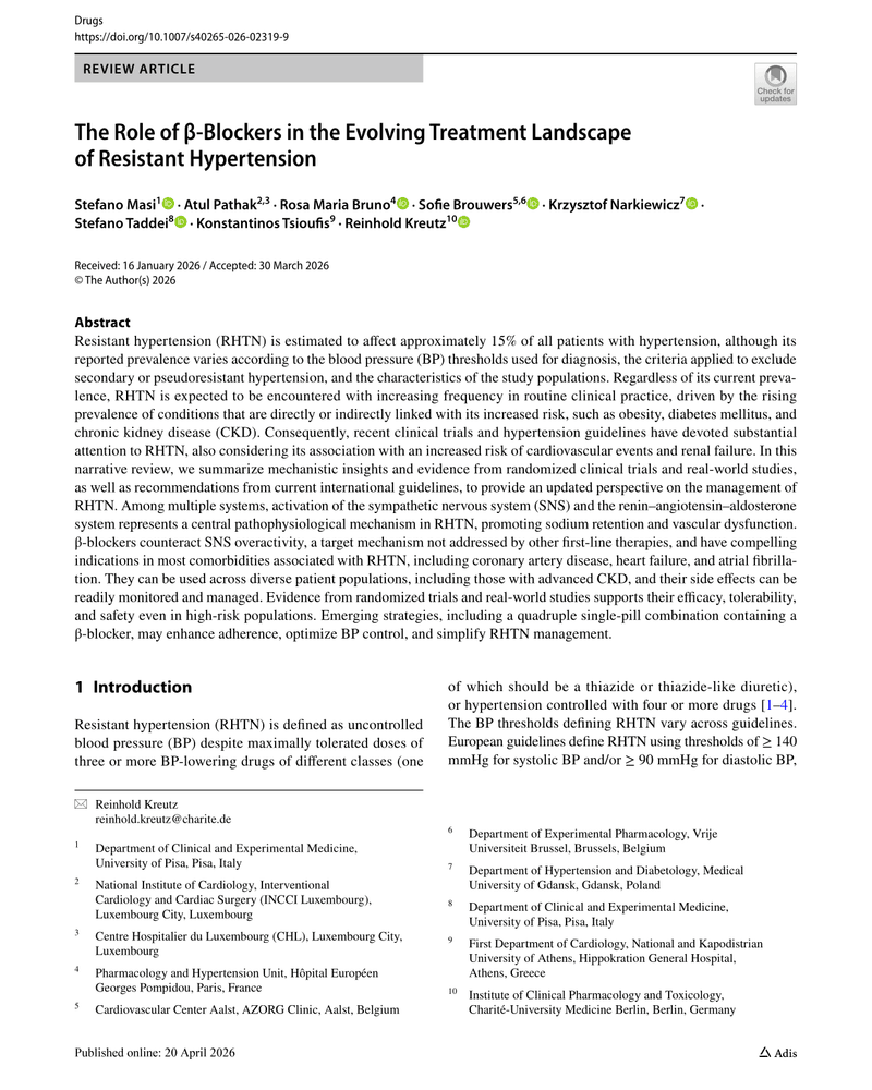 THE ROLE OF β-BLOCKERS IN THE EVOLVING TREATMENT LANDSCAPE OF RESISTANT HYPERTENSION cover