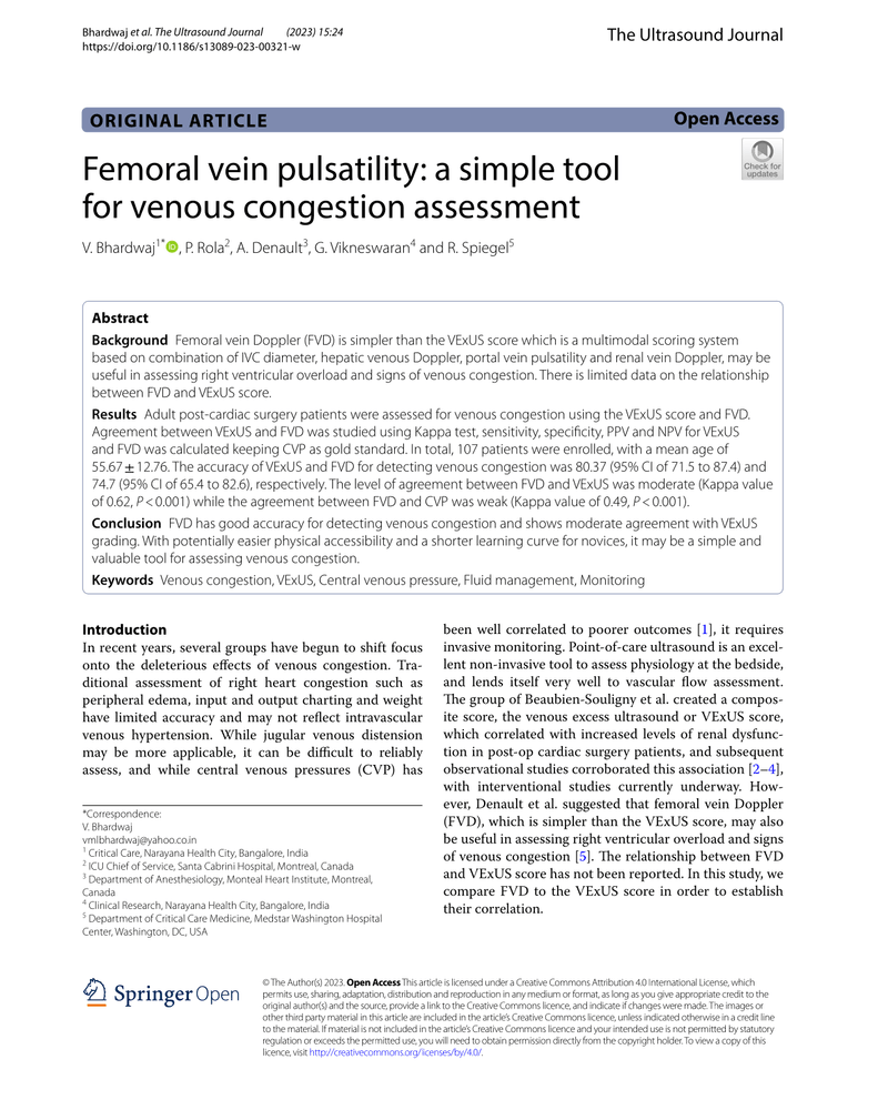 FEMORAL VEIN PULSATILITY: A SIMPLE TOOL FOR VENOUS CONGESTION ASSESSMENT cover