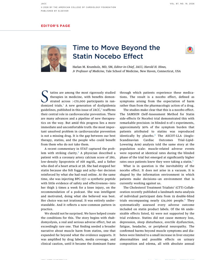 TIME TO MOVE BEYOND THE STATIN NOCEBO EFFECT cover