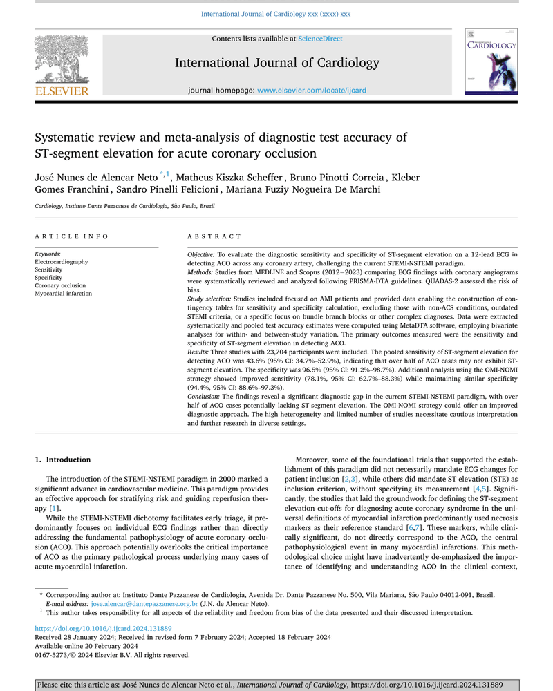 SYSTEMATIC REVIEW AND META-ANALYSIS OF DIAGNOSTIC TEST ACCURACY OF ST-SEGMENT ELEVATION FOR ACUTE CORONARY OCCLUSION cover