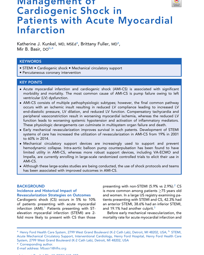 Management of Cardiogenic Shock in Patients with Acute Myocardial Infarction cover