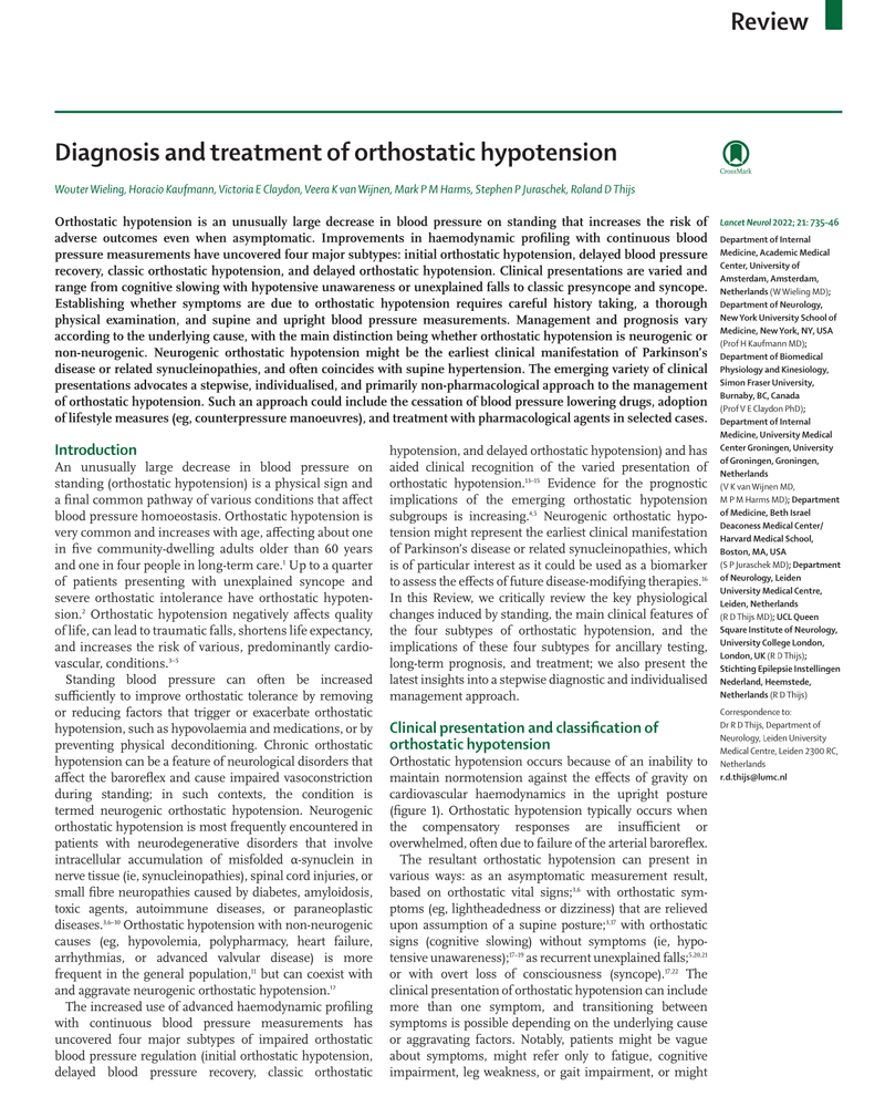 DIAGNOSIS AND TREATMENT OF ORTHOSTATIC HYPOTENSION cover