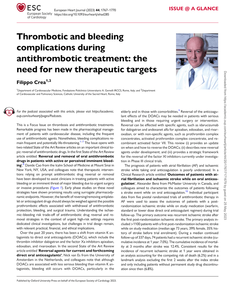 THROMBOTIC AND BLEEDING COMPLICATIONS DURING ANTITHROMBOTIC TREATMENT: THE NEED FOR NEW THERAPEUTIC TARGETS cover