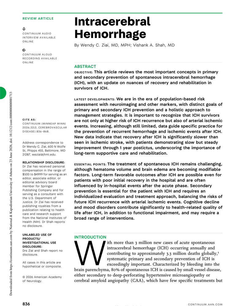 INTRACEREBRAL HEMORRHAGE cover