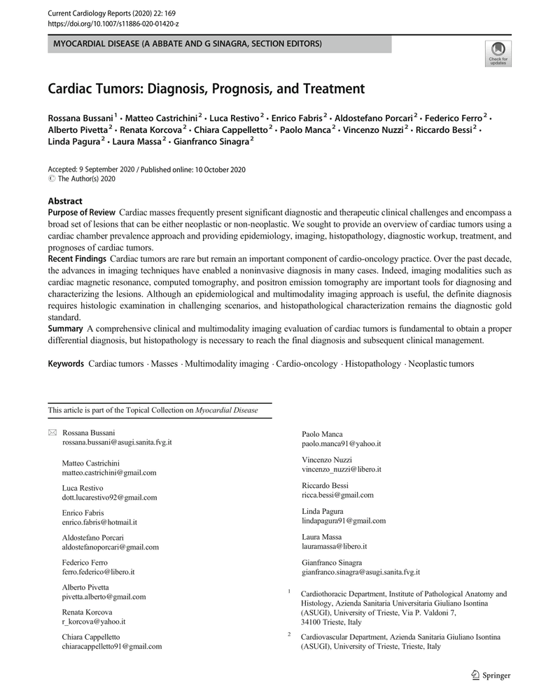 CARDIAC TUMORS: DIAGNOSIS, PROGNOSIS, AND TREATMENT cover