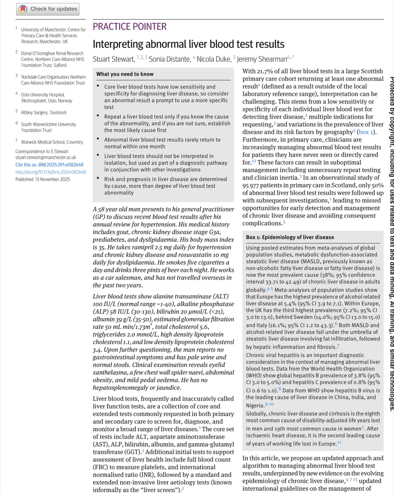 INTERPRETING ABNORMAL LIVER BLOOD TEST RESULTS cover