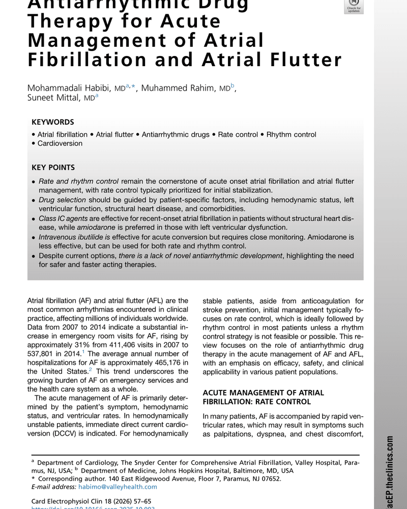 ANTIARRHYTHMIC DRUG THERAPY FOR ACUTE MANAGEMENT OF ATRIAL FIBRILLATION AND ATRIAL FLUTTER cover