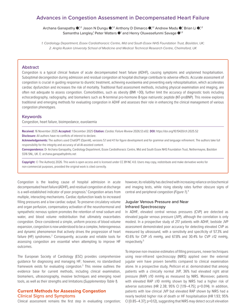 ADVANCES IN CONGESTION ASSESSMENT IN DECOMPENSATED HEART FAILURE cover