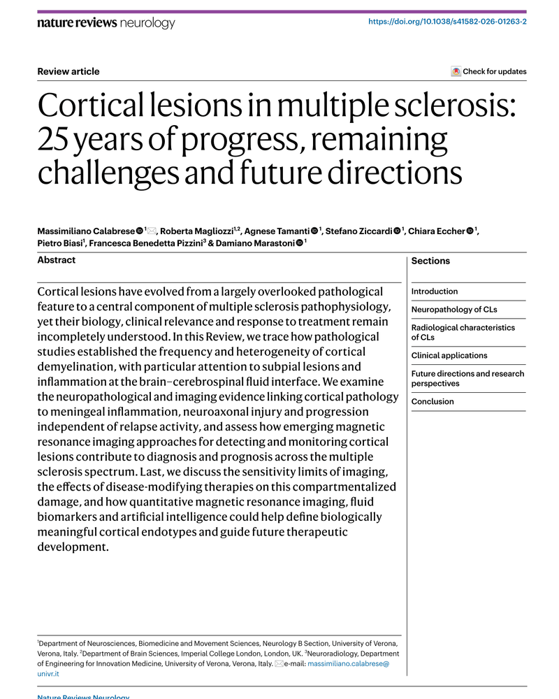 CORTICAL LESIONS IN MULTIPLE SCLEROSIS: 25 YEARS OF PROGRESS, REMAINING CHALLENGES AND FUTURE DIRECTIONS cover