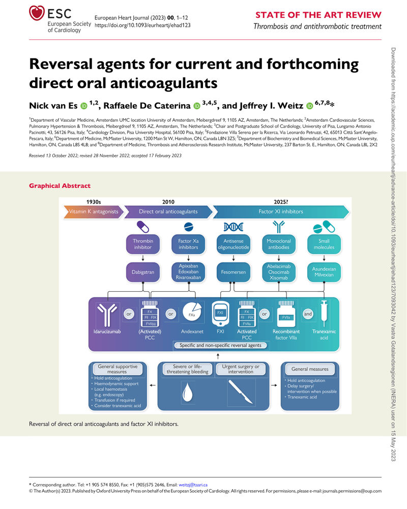 REVERSAL AGENTS FOR CURRENT AND FORTHCOMING DIRECT ORAL ANTICOAGULANTS cover