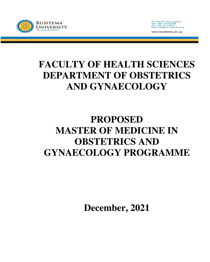 PROPOSED MASTER OF MEDICINE IN OBSTETRICS AND GYNAECOLOGY PROGRAMME cover