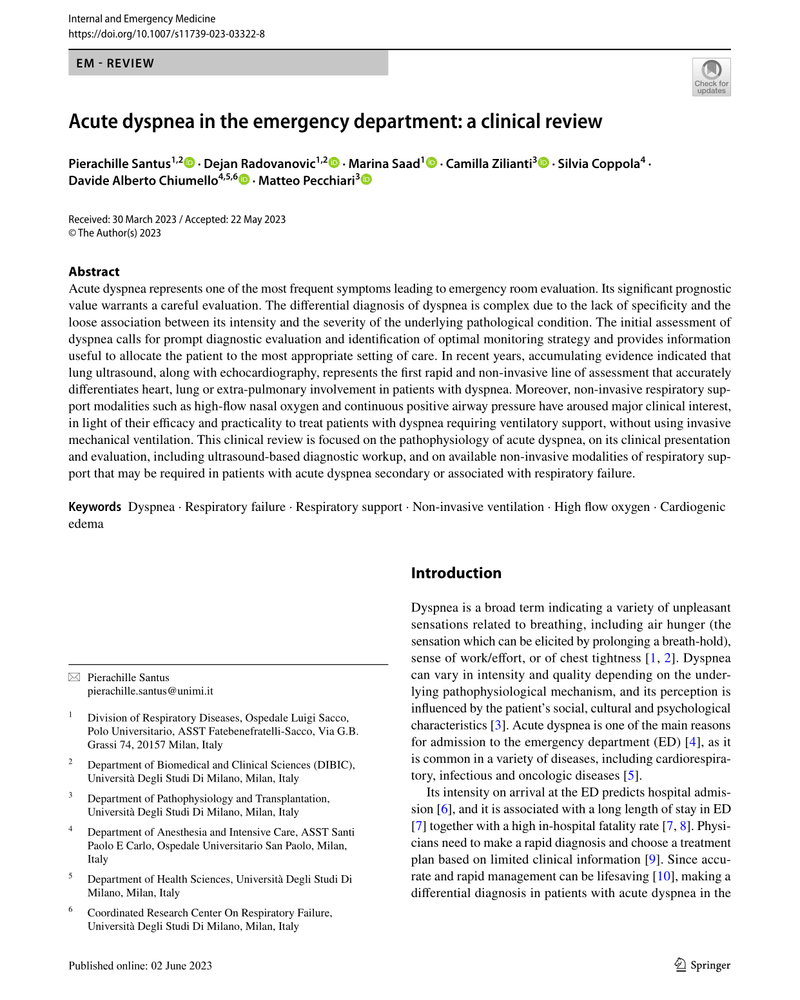 ACUTE DYSPNEA IN THE EMERGENCY DEPARTMENT: A CLINICAL REVIEW cover