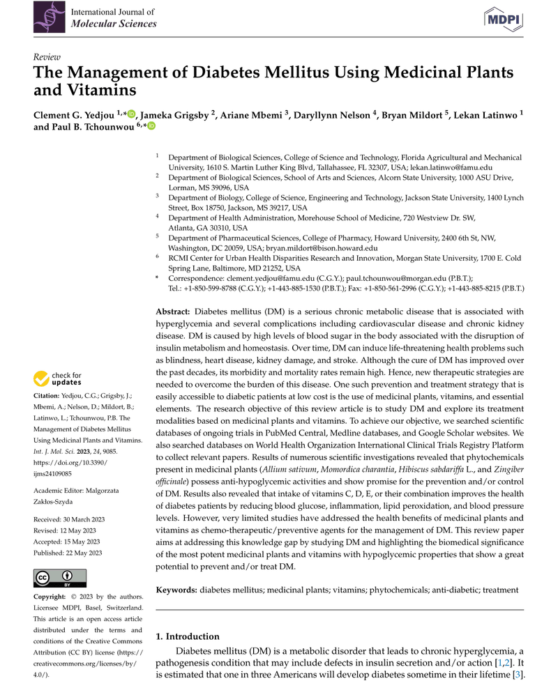 THE MANAGEMENT OF DIABETES MELLITUS USING MEDICINAL PLANTS AND VITAMINS cover