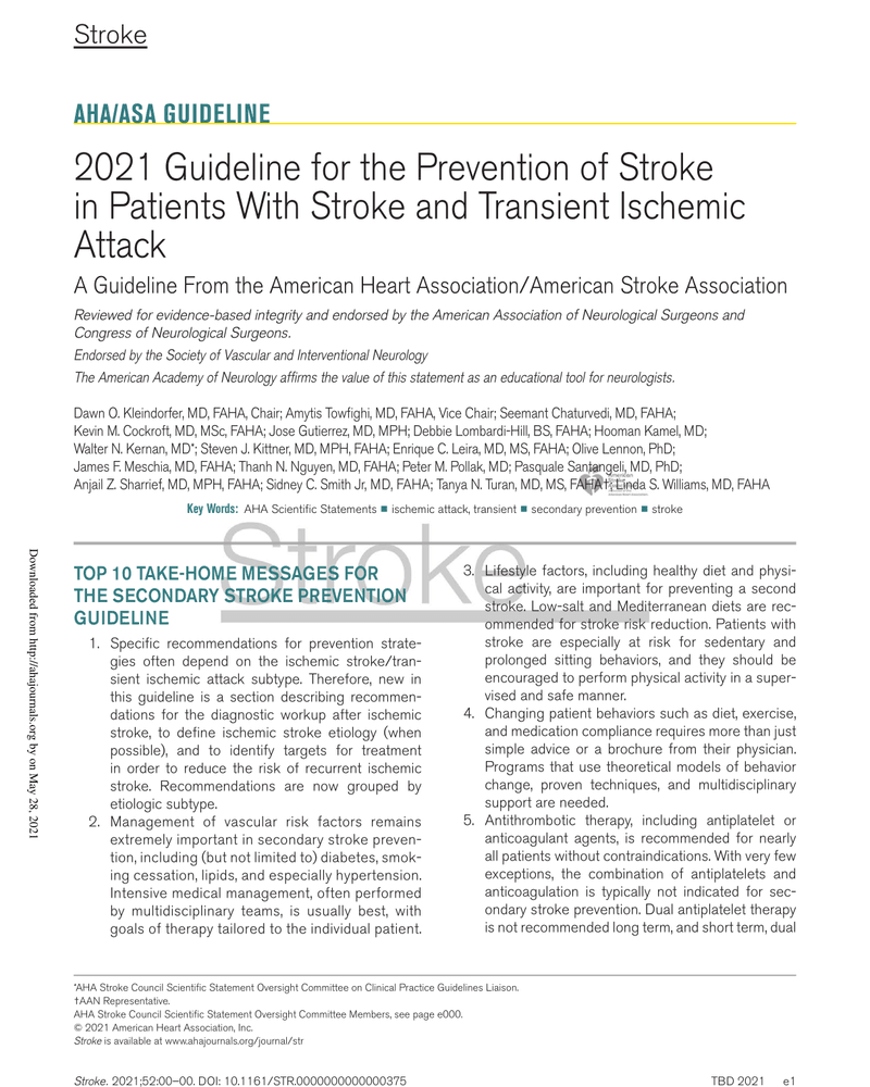 GUIDELINE FOR THE PREVENTION OF STROKE cover