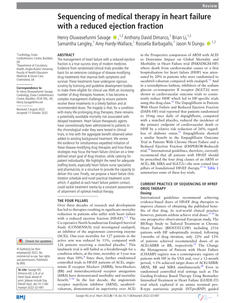 SEQUENCING OF MEDICAL THERAPY IN HEART FAILURE WITH A REDUCED EJECTION FRACTION cover