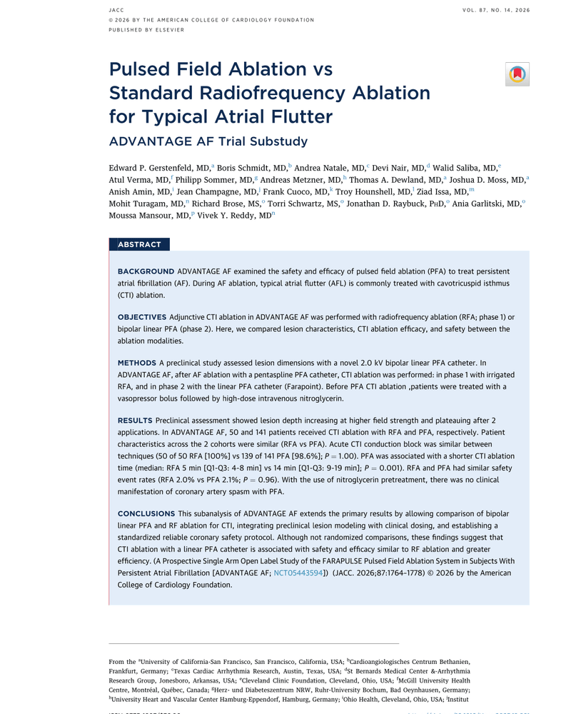 PULSED FIELD ABLATION VS STANDARD RADIOFREQUENCY ABLATION FOR TYPICAL ATRIAL FLUTTER cover