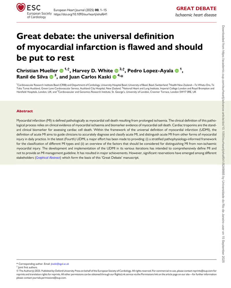 GREAT DEBATE: THE UNIVERSAL DEFINITION OF MYOCARDIAL INFARCTION IS FLAWED AND SHOULD BE PUT TO REST cover