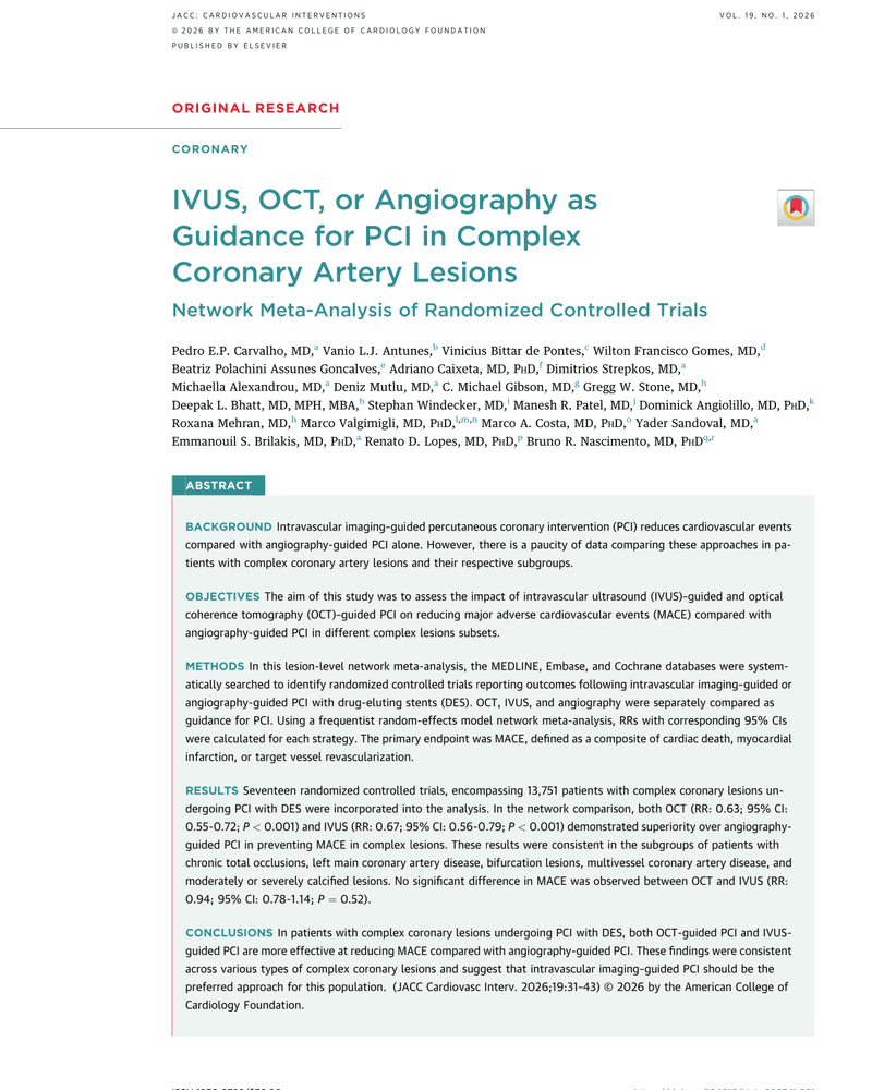 IVUS, OCT, or Angiography as Guidance for PCI in Complex Coronary Artery Lesions cover