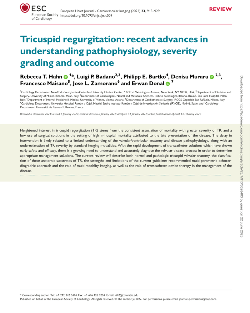 TRICUSPID REGURGITATION: RECENT ADVANCES IN UNDERSTANDING PATHOPHYSIOLOGY, SEVERITY GRADING AND OUTCOME cover