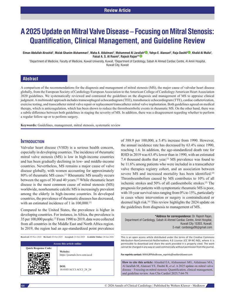 A 2025 Update on Mitral Valve Disease – Focusing on Mitral Stenosis: Quantification, Clinical Management, and Guideline Review cover