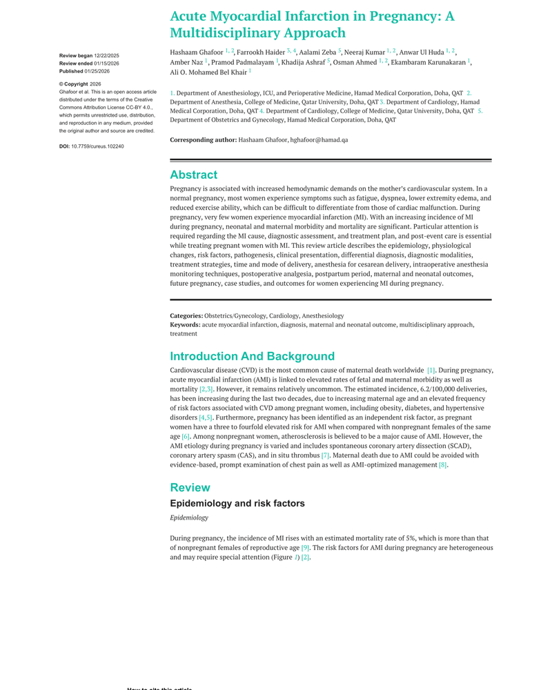 ACUTE MYOCARDIAL INFARCTION IN PREGNANCY: A MULTIDISCIPLINARY APPROACH cover