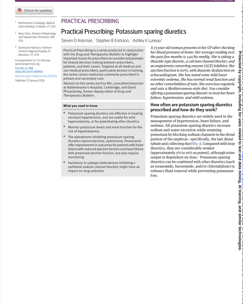 PRACTICAL PRESCRIBING: POTASSIUM SPARING DIURETICS cover