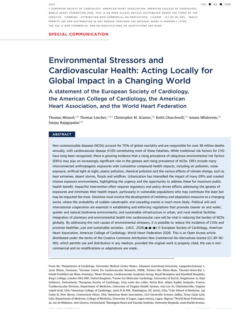 ENVIRONMENTAL STRESSORS AND CARDIOVASCULAR HEALTH: ACTING LOCALLY FOR GLOBAL IMPACT IN A CHANGING WORLD cover