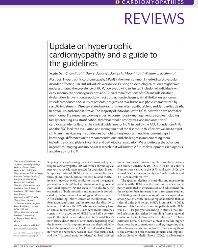 UPDATE ON HYPERTROPHIC CARDIOMYOPATHY AND A GUIDE TO THE GUIDELINES cover
