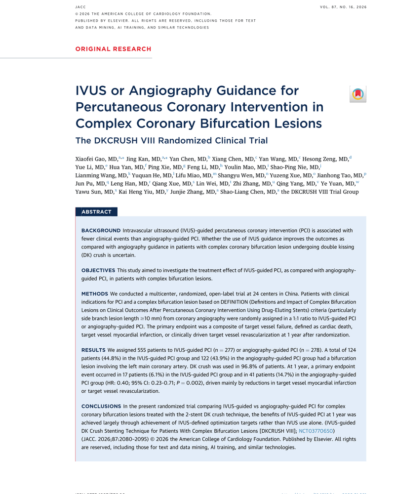 IVUS OR ANGIOGRAPHY GUIDANCE FOR PERCUTANEOUS CORONARY INTERVENTION IN COMPLEX CORONARY BIFURCATION LESIONS cover