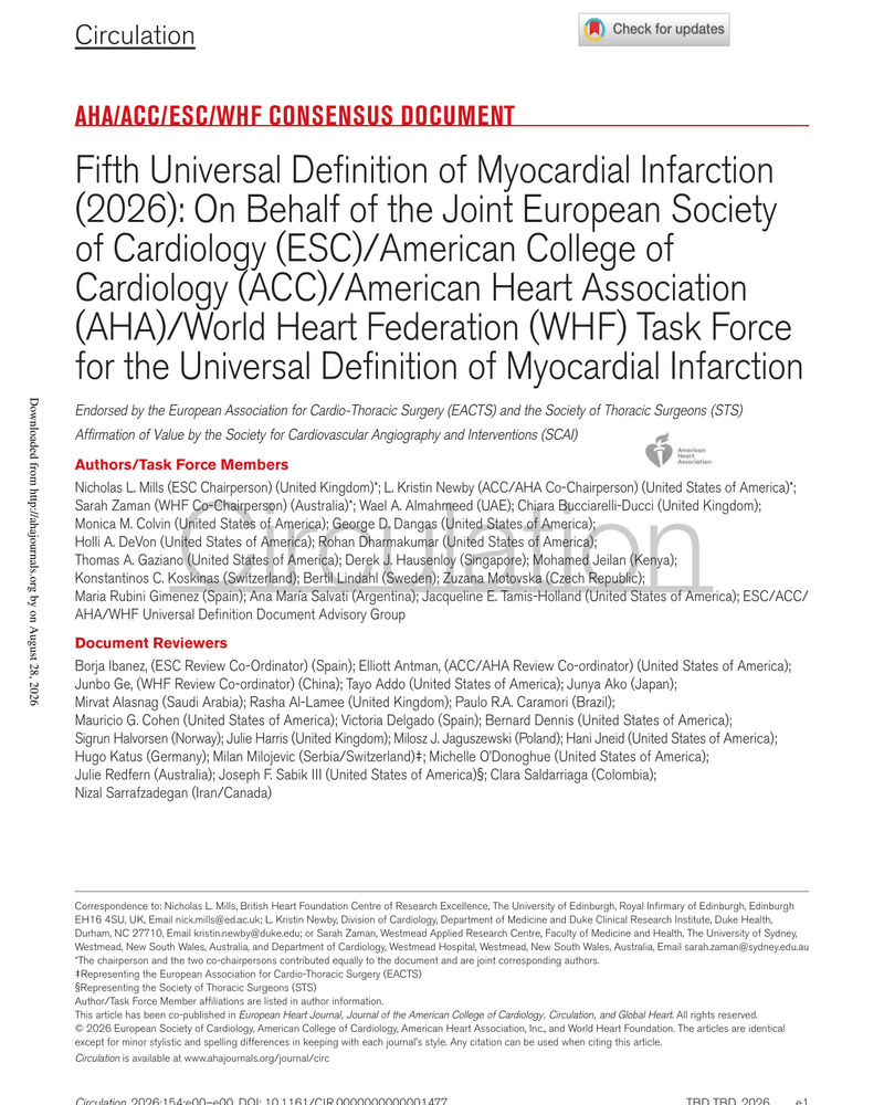 FIFTH UNIVERSAL DEFINITION OF MYOCARDIAL INFARCTION cover