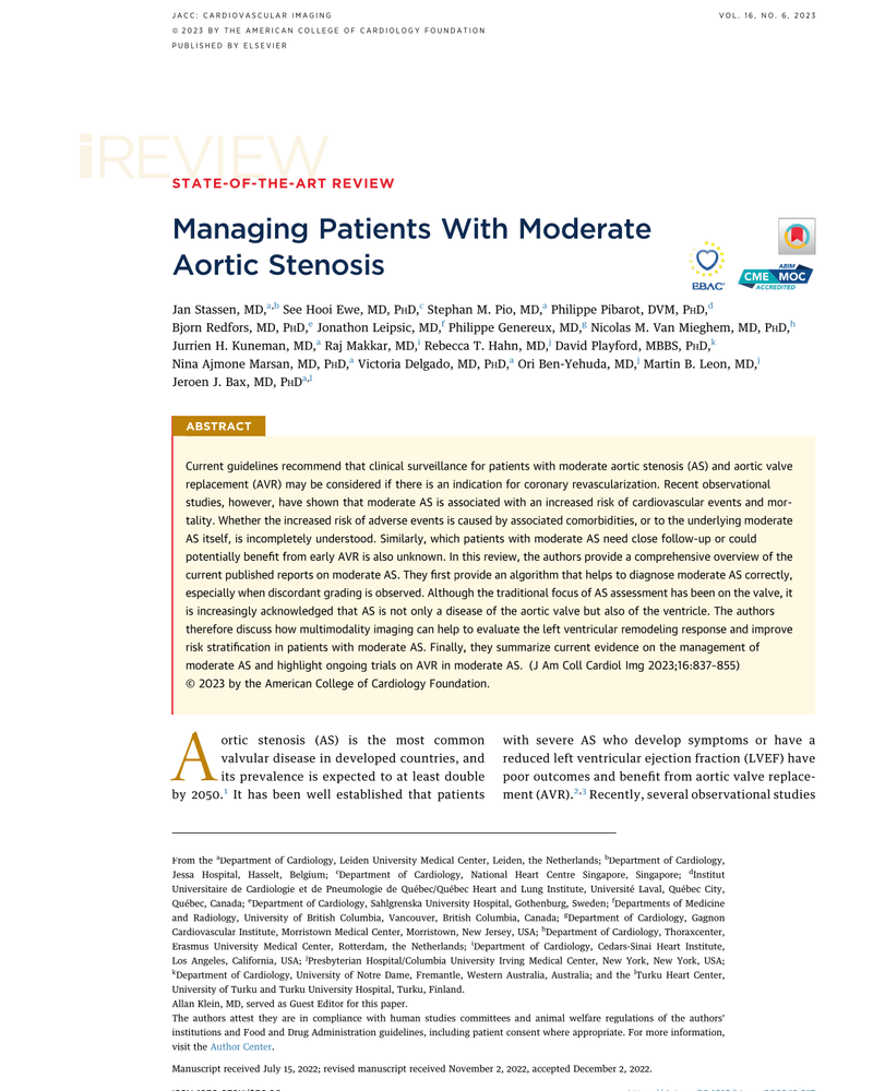 MANAGING PATIENTS WITH MODERATE AORTIC STENOSIS cover