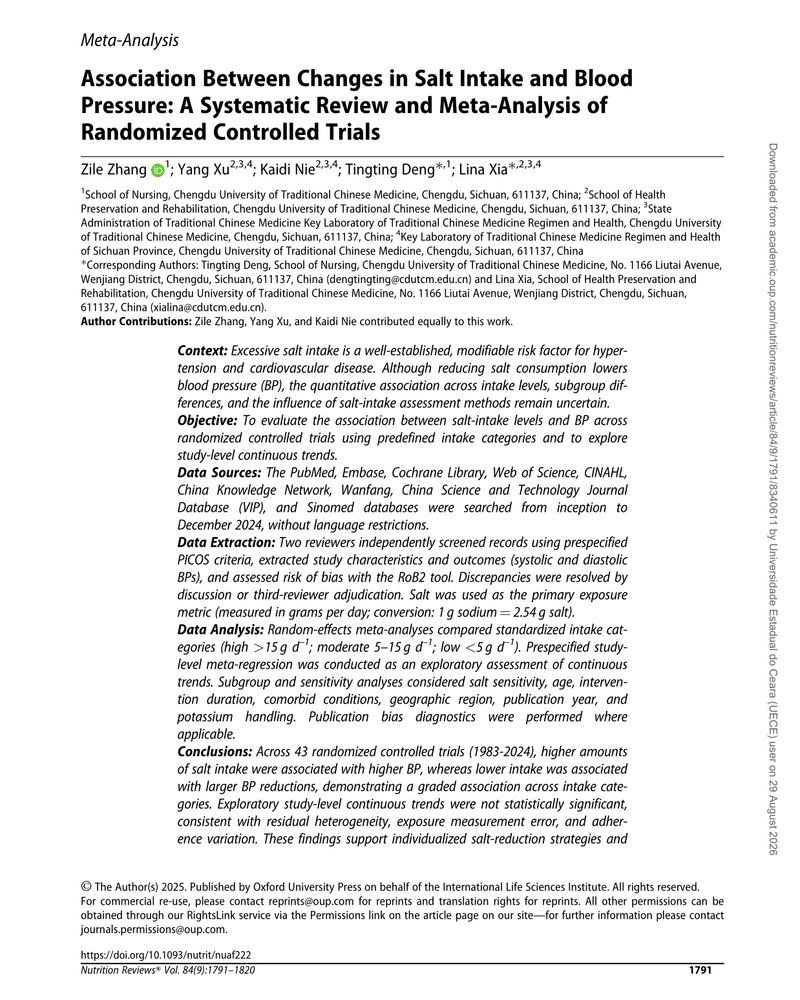 ASSOCIATION BETWEEN CHANGES IN SALT INTAKE AND BLOOD PRESSURE: A SYSTEMATIC REVIEW AND META-ANALYSIS OF RANDOMIZED CONTROLLED TRIALS cover