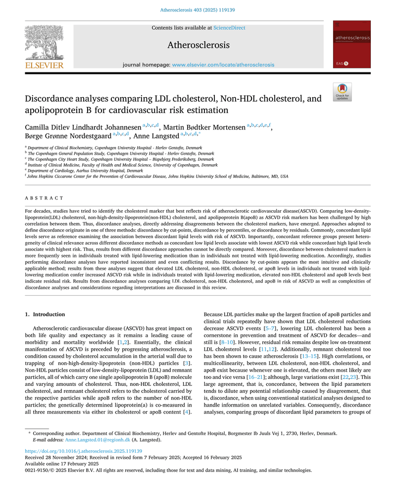 DISCORDANCE ANALYSES COMPARING LDL CHOLESTEROL, NON-HDL CHOLESTEROL, AND APOB FOR CARDIOVASCULAR RISK ESTIMATION cover