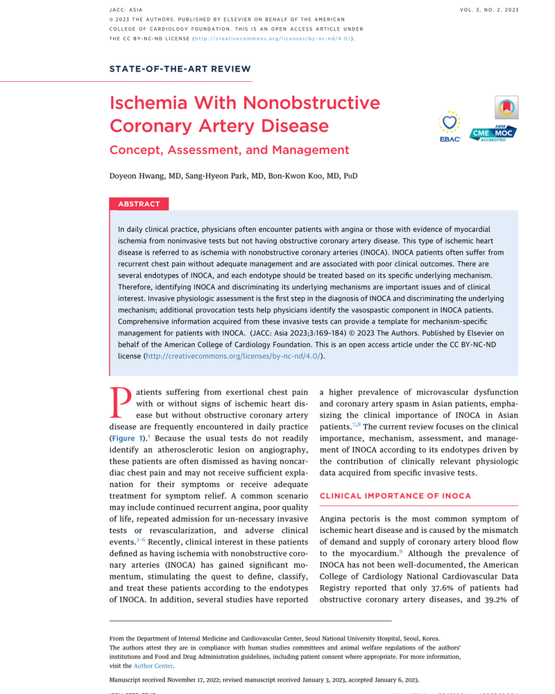 ISCHEMIA WITH NONOBSTRUCTIVE CORONARY ARTERY DISEASE: CONCEPT, ASSESSMENT, AND MANAGEMENT cover