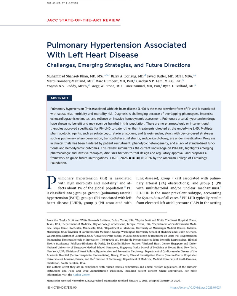 PULMONARY HYPERTENSION ASSOCIATED WITH LEFT HEART DISEASE: CHALLENGES, EMERGING STRATEGIES, AND FUTURE DIRECTIONS cover