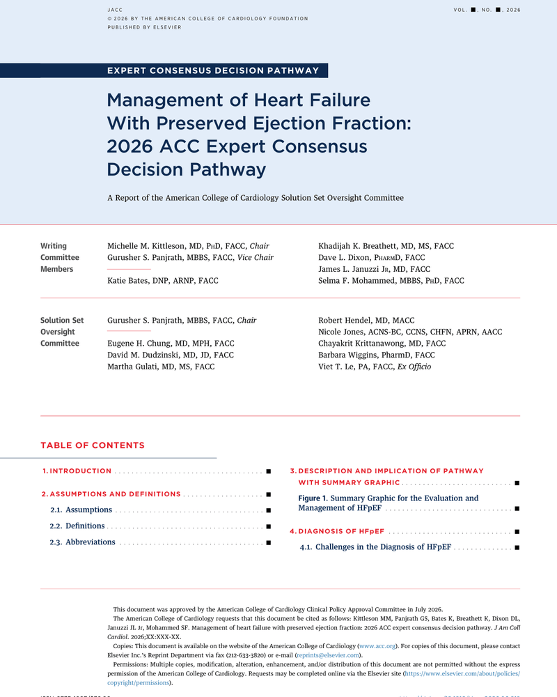 MANAGEMENT OF HEART FAILURE WITH PRESERVED EJECTION FRACTION: 2026 ACC EXPERT CONSENSUS DECISION PATHWAY cover