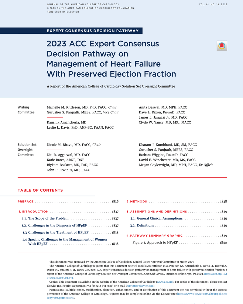 2023 ACC Expert Consensus Decision Pathway on Management of Heart Failure With Preserved Ejection Fraction cover