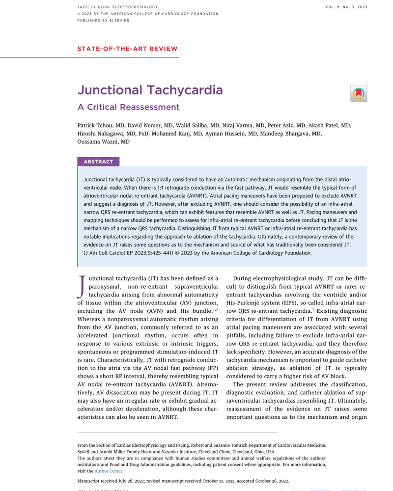 JUNCTIONAL TACHYCARDIA: A CRITICAL REASSESSMENT cover