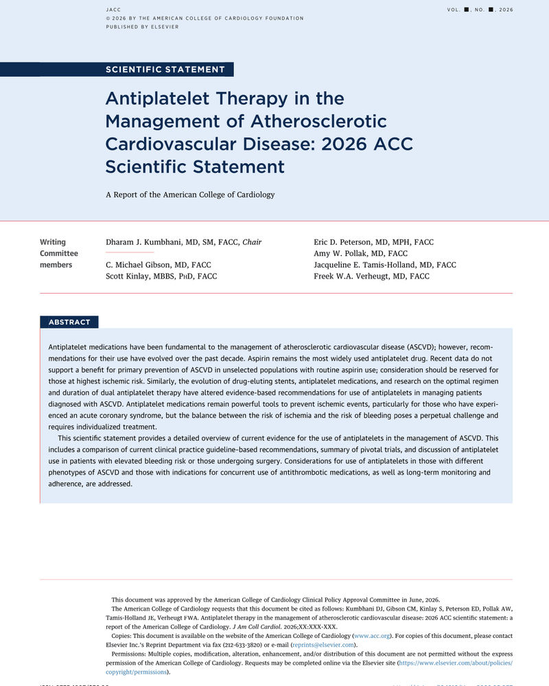 ANTIPLATELET MANAGEMENT IN THE MANAGEMENT OF ATHEROSCLEROTIC CARDIOVASCULAR DISEASE cover