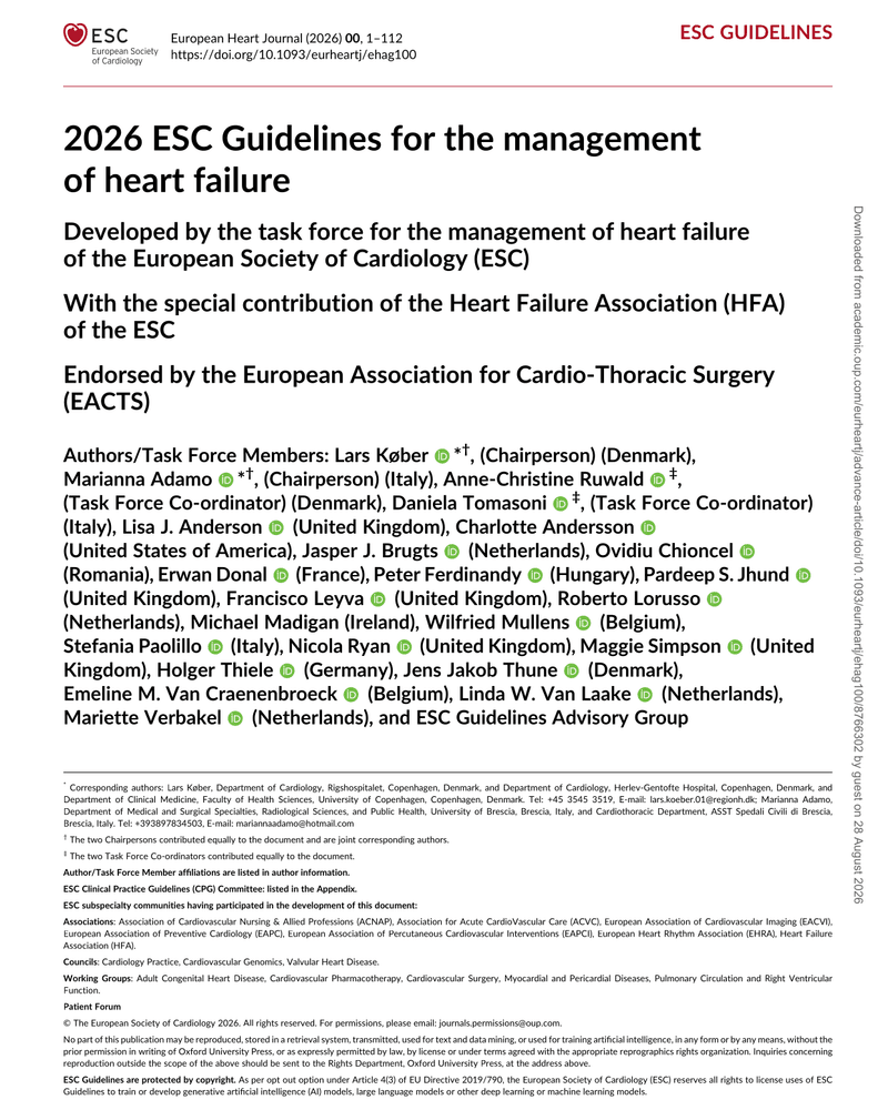 2026 ESC GUIDELINES FOR THE MANAGEMENT OF HEART FAILURE cover